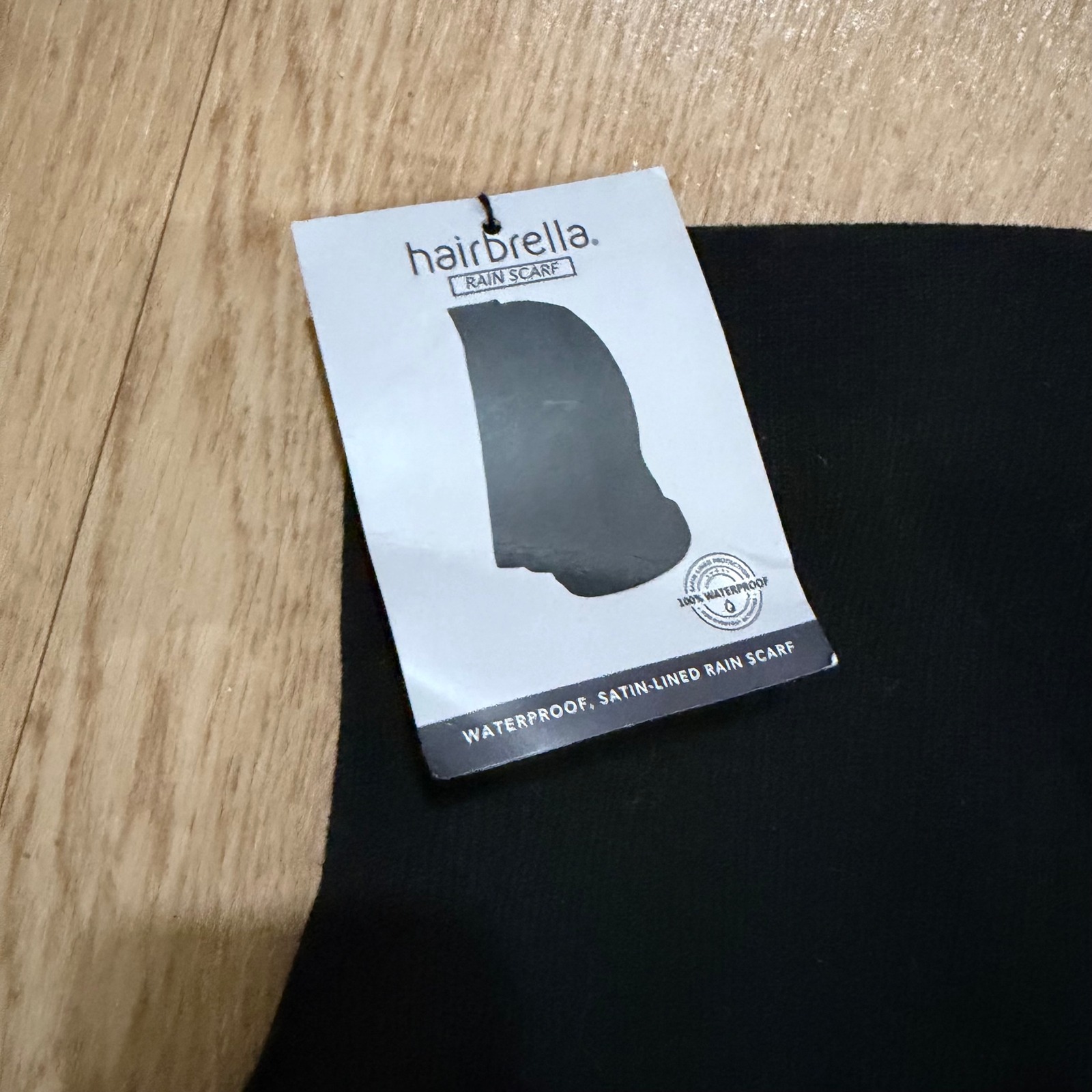 Hairbrella Waterproof Satin Lined Rain Scarf Hood Black Nwt — image 3 of 4